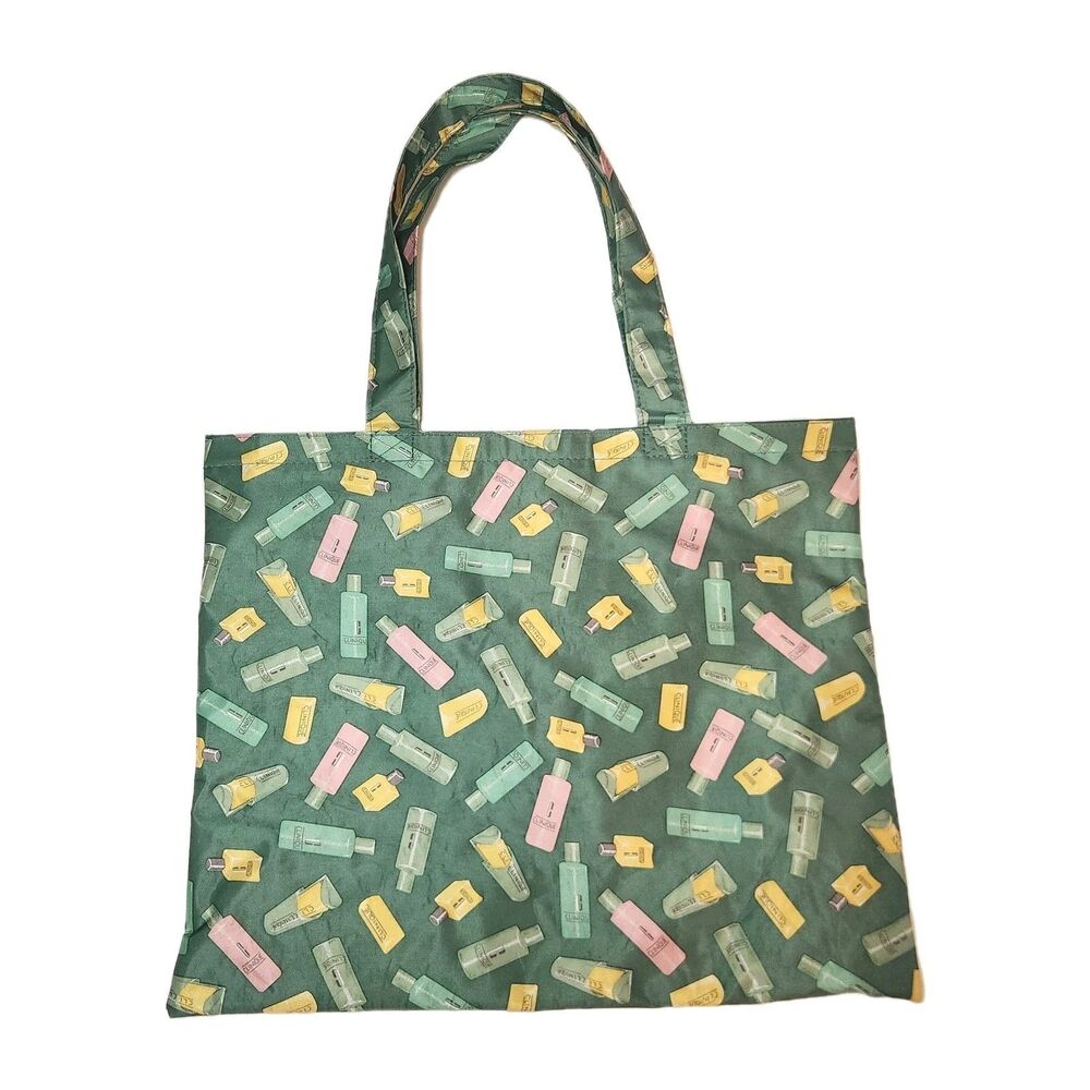 Clinique Tote Bag 16x13" Summer Vibes Green Cosmetic Bottle Design Collectible - Picture 8 of 9